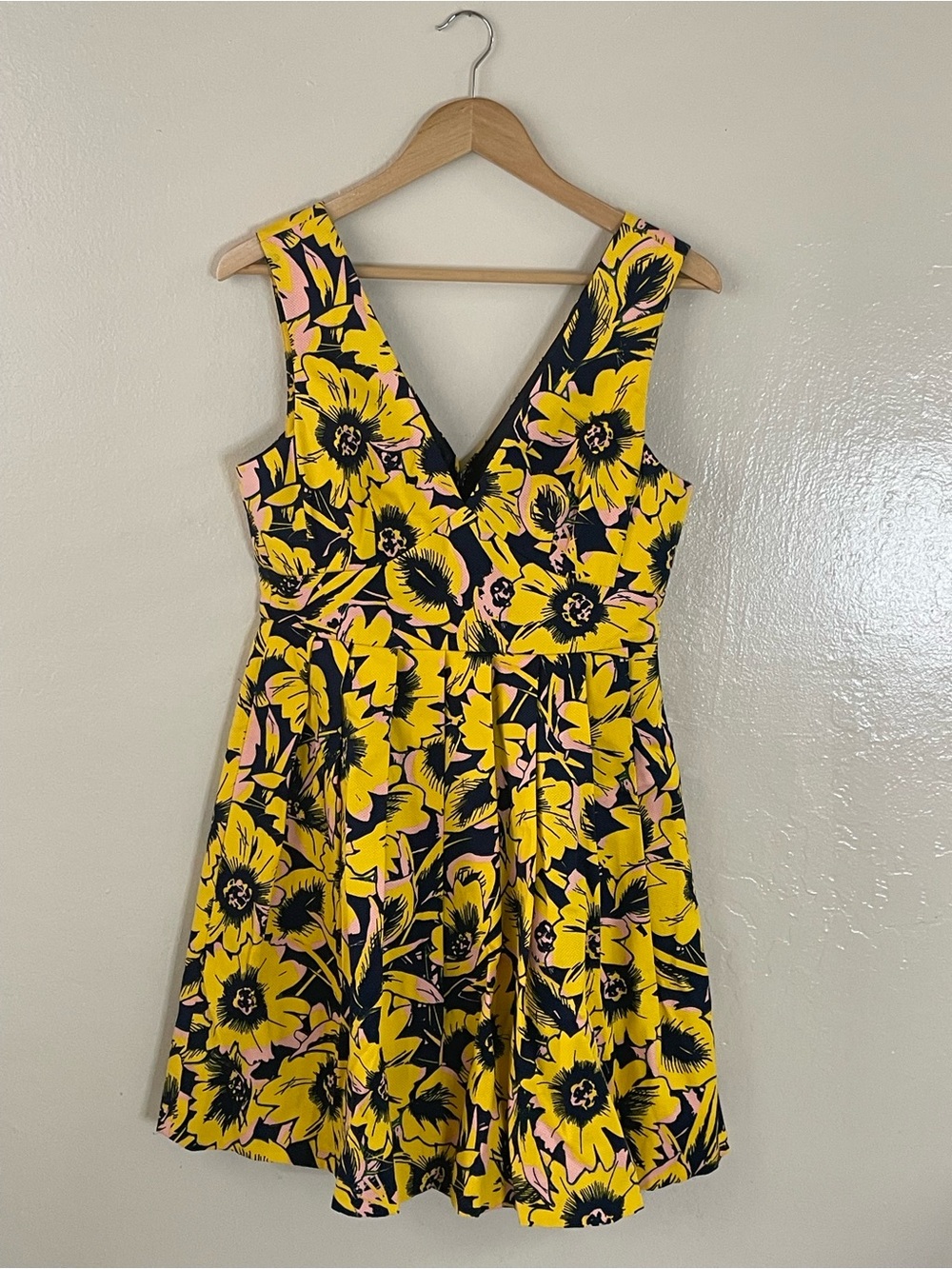 J.Crew yellow Floral Pique Sleeveless V neck mini Dress cocktail
